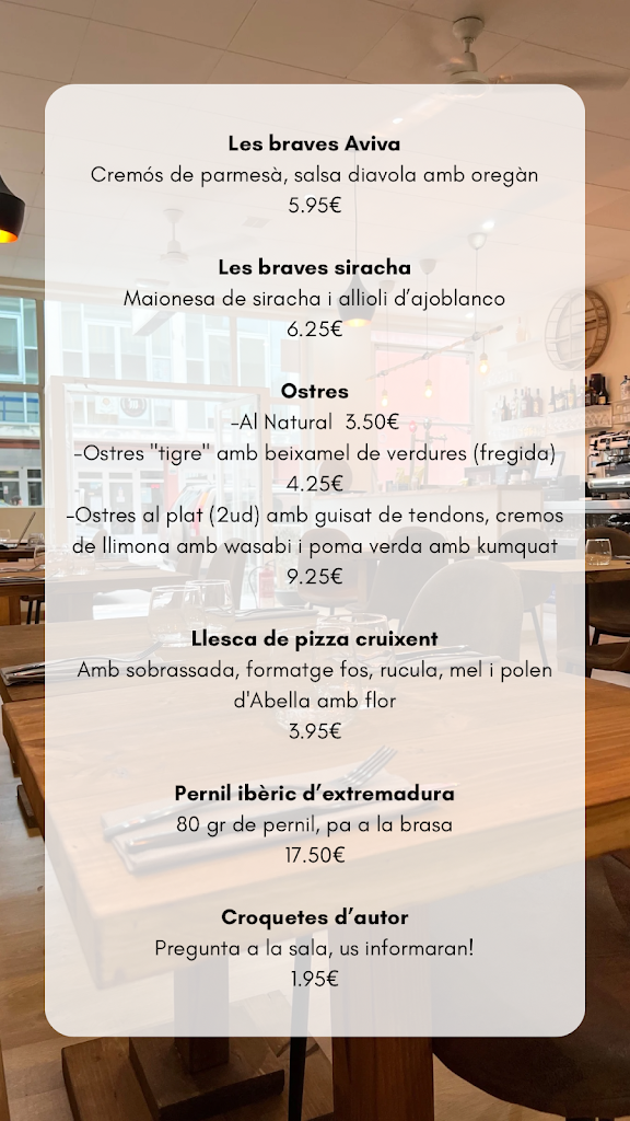 Aviva Restaurant — Carta