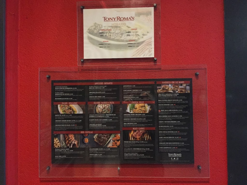 Restaurante Tony Roma's — Carta