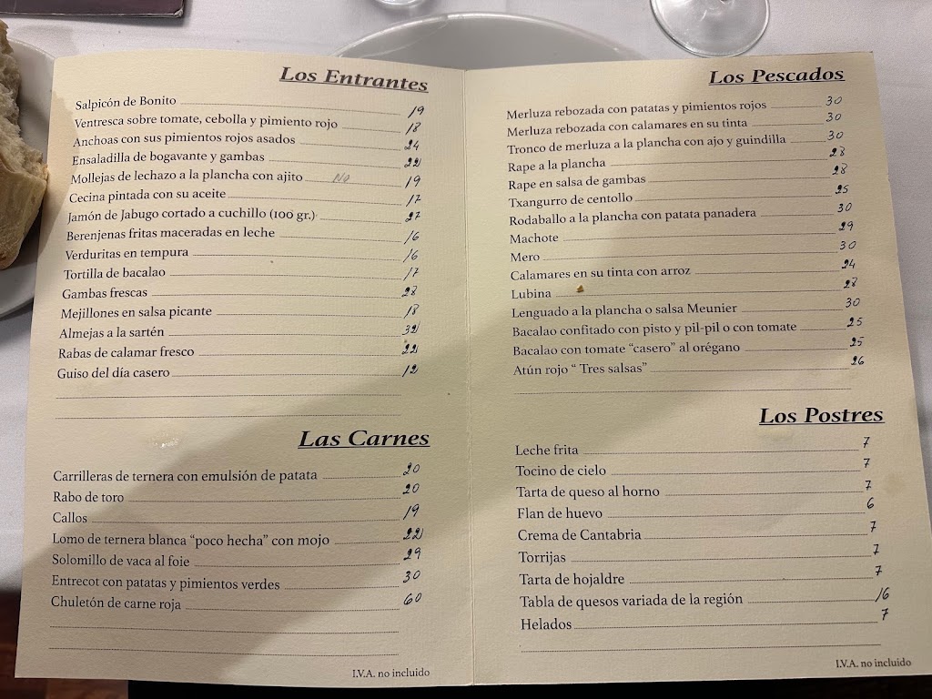 Restaurante Posada Del Mar — Carta