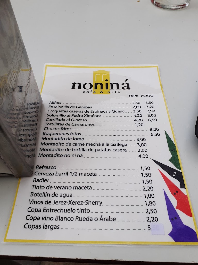 Cafe y Arte No, Ni Na — Carta
