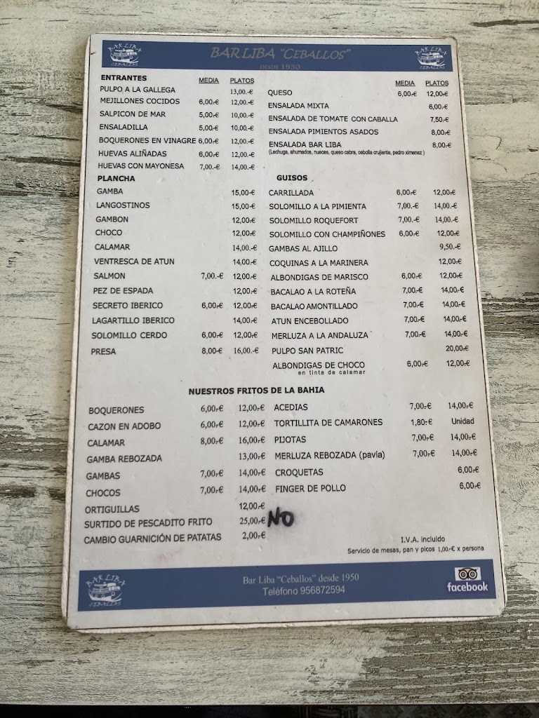 Bar Liba " Ceballos " — Carta
