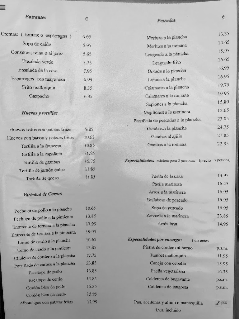 Restaurante Bodega Can Ferra — Carta