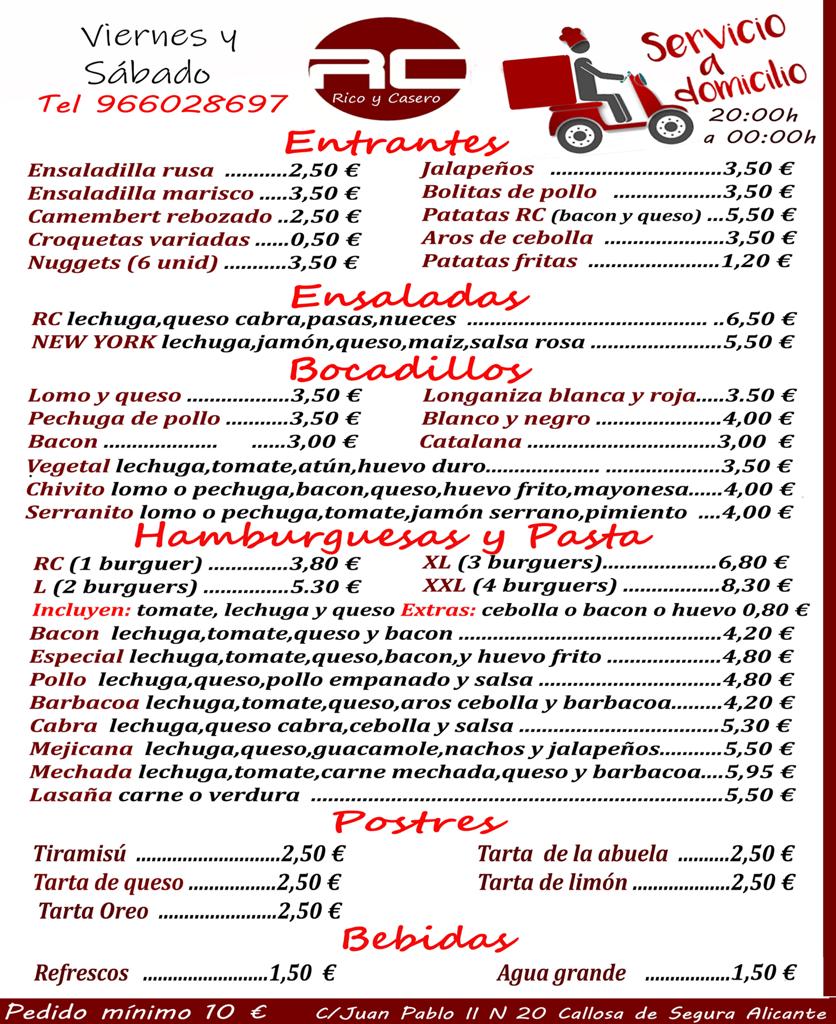 Cafeteria Panaderia RC — Carta