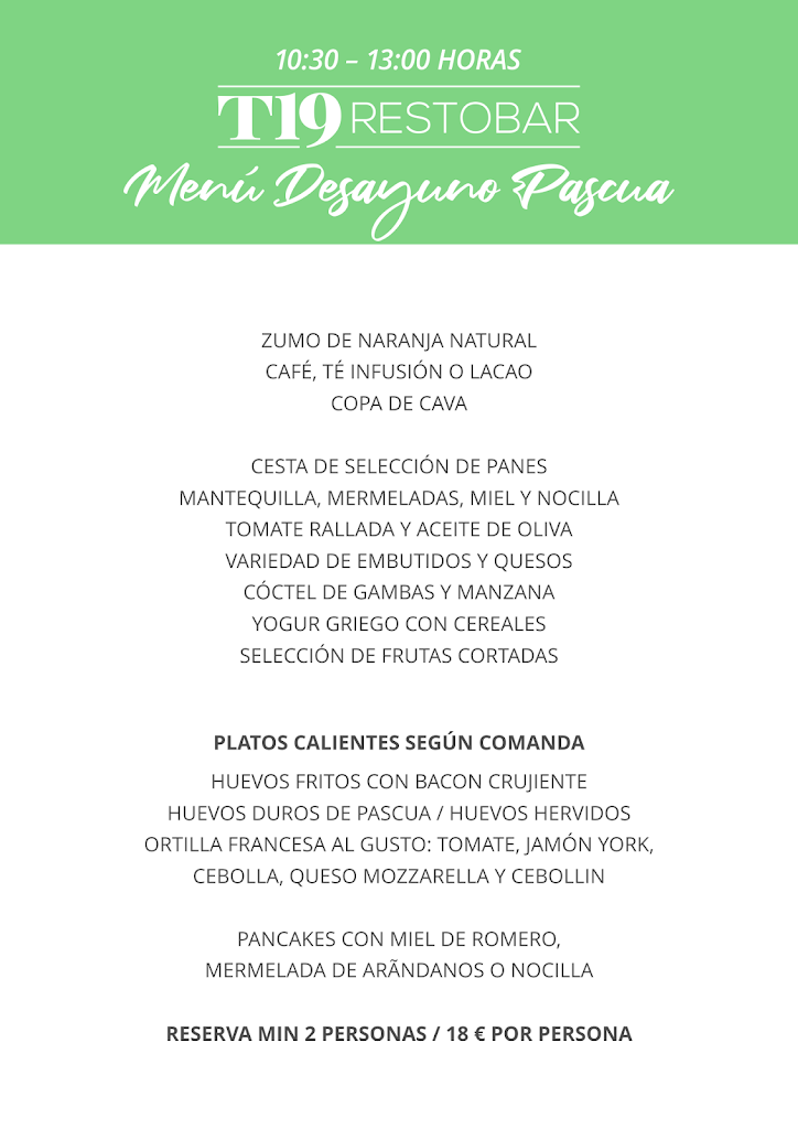T19 Restobar — Carta
