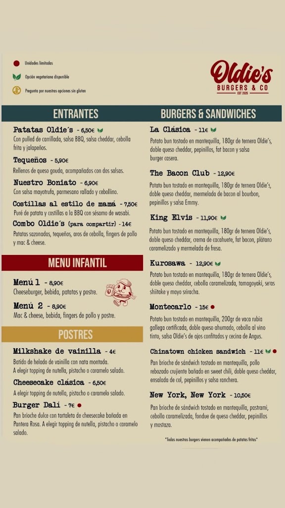 Oldies Burgers & Co — Carta