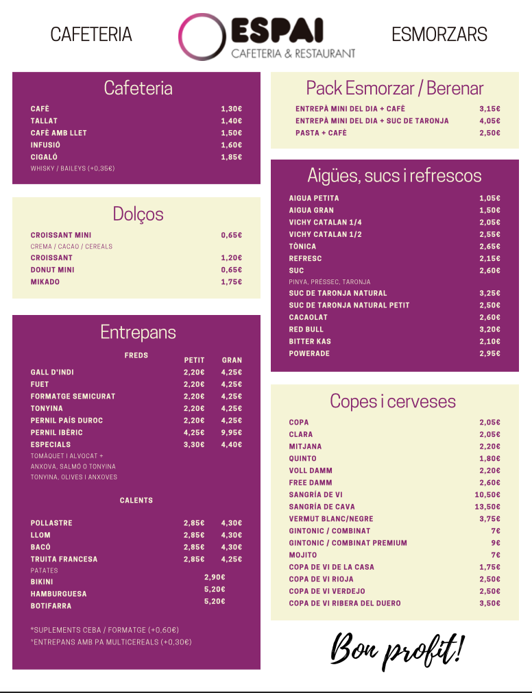 Espai Restaurant — Carta