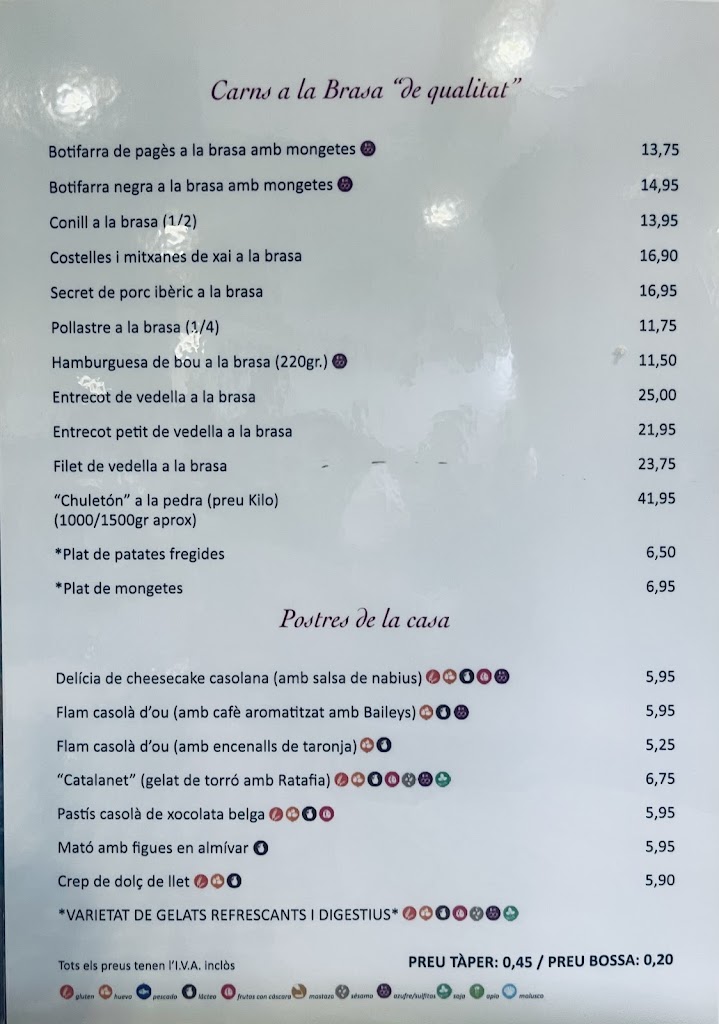 Restaurant Can Rubiales — Carta