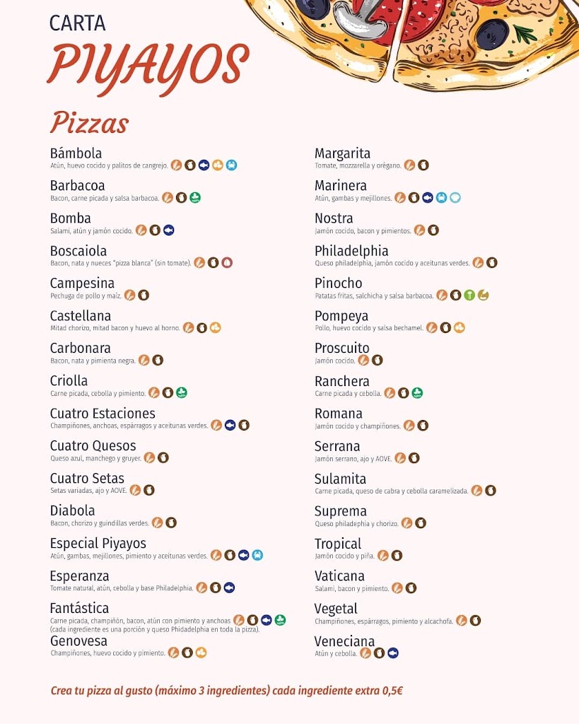Pizzeria Piyayos — Carta