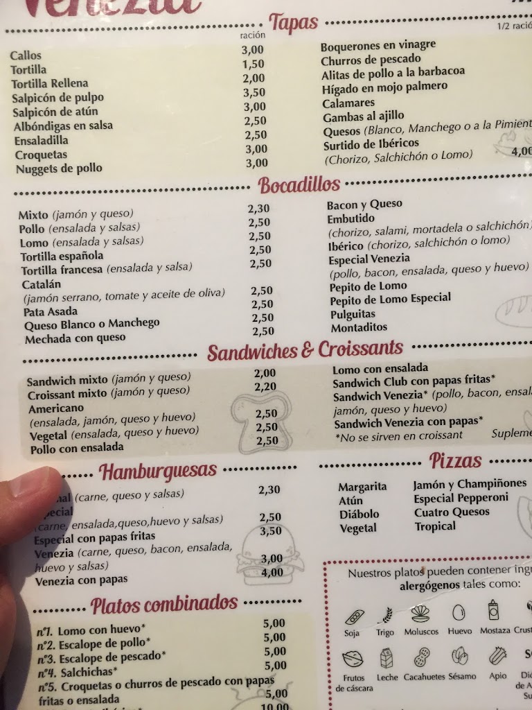 Bar Cafeteria Venezia — Carta