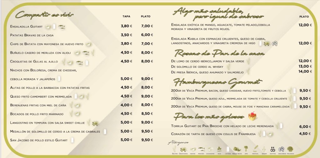 Gastro Pub Guitart — Carta