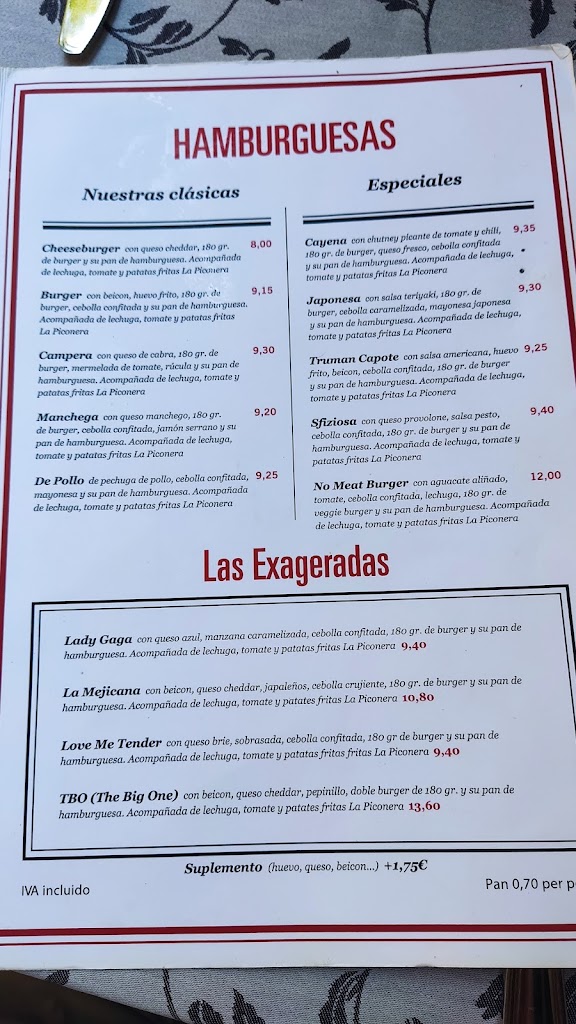 La Piconera — Carta