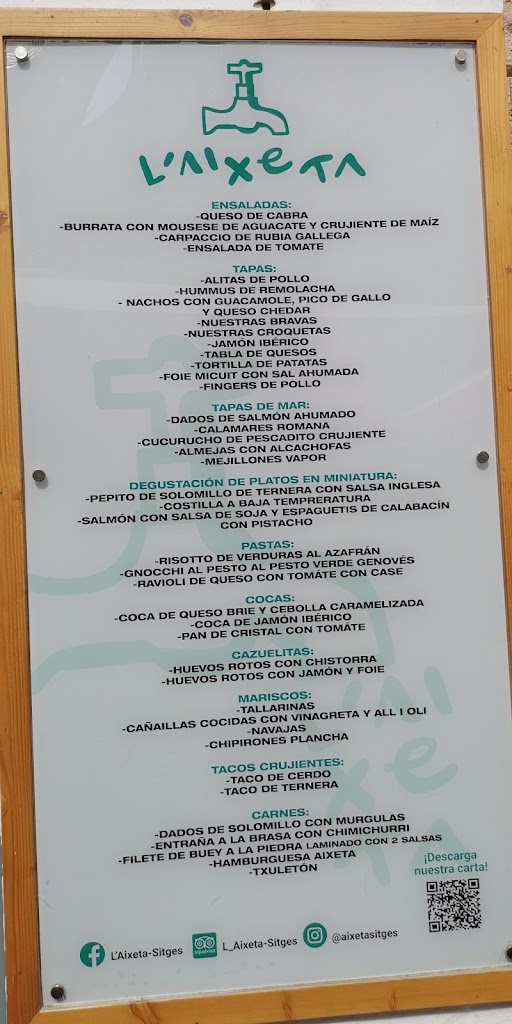 L'Aixeta Sitges — Carta