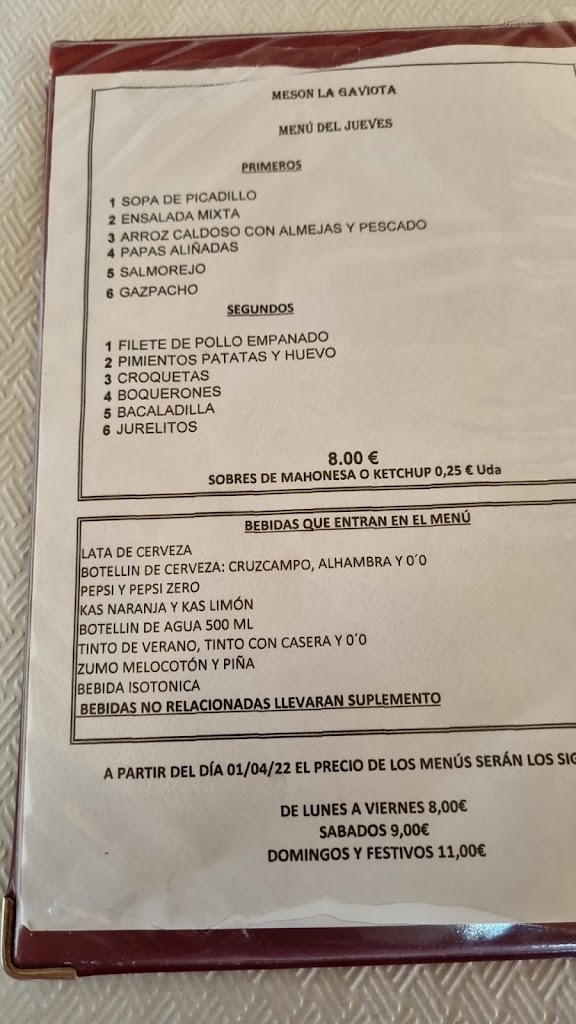Meson La Gaviota — Carta
