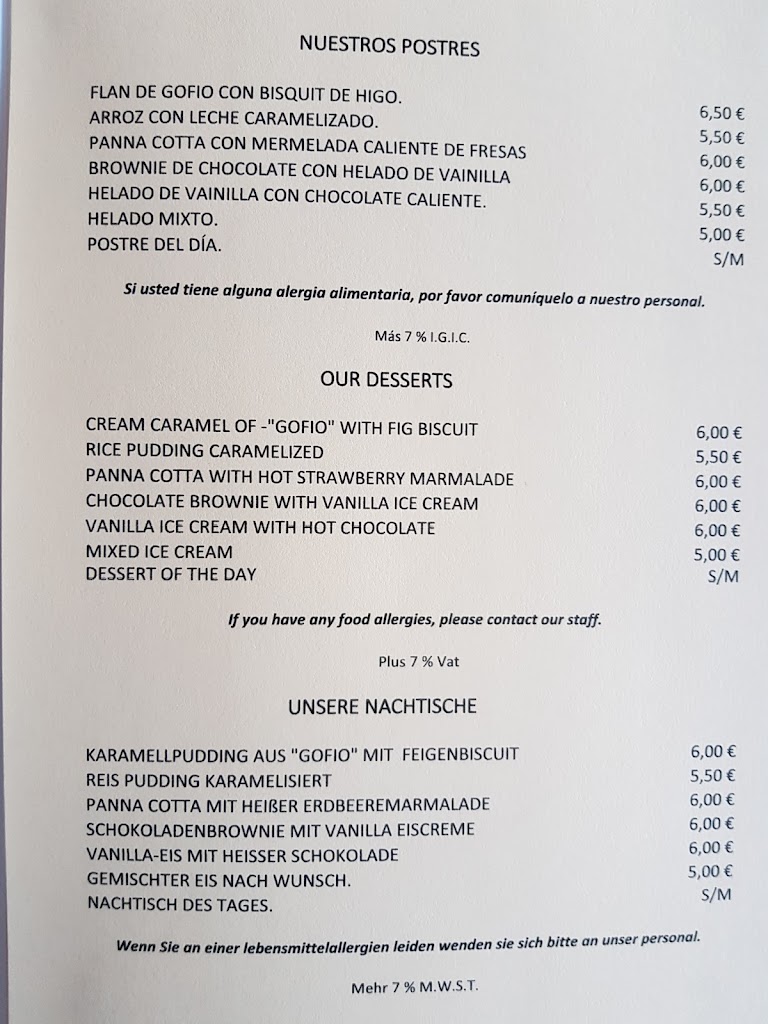 Restaurante Casa Jacinto — Carta