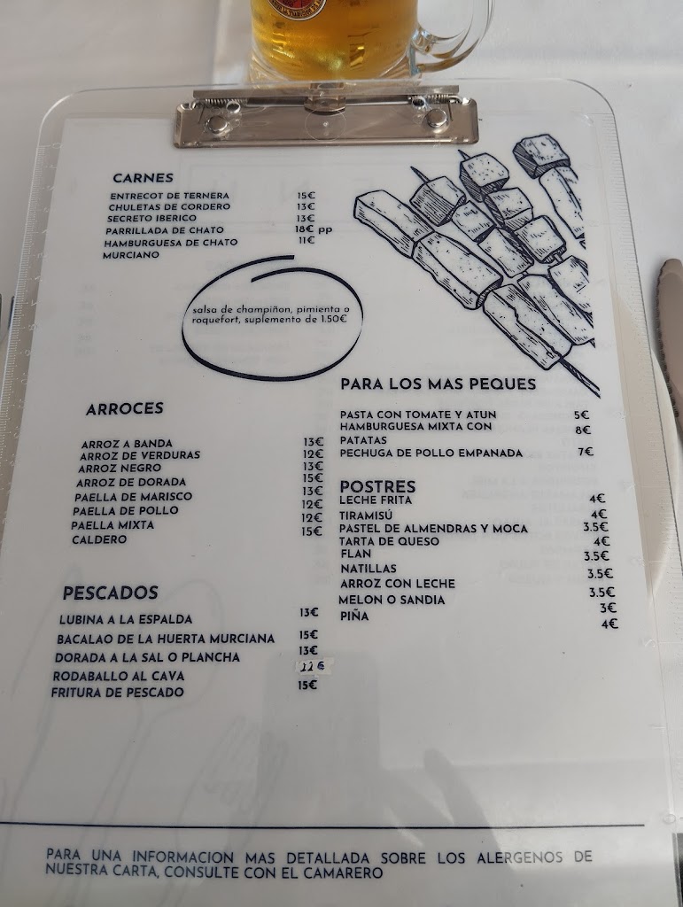 Restaurante El Marino — Carta