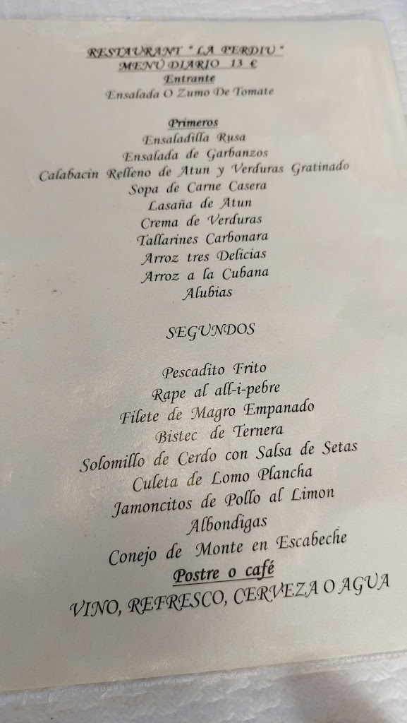 Restaurante La Perdiu — Carta