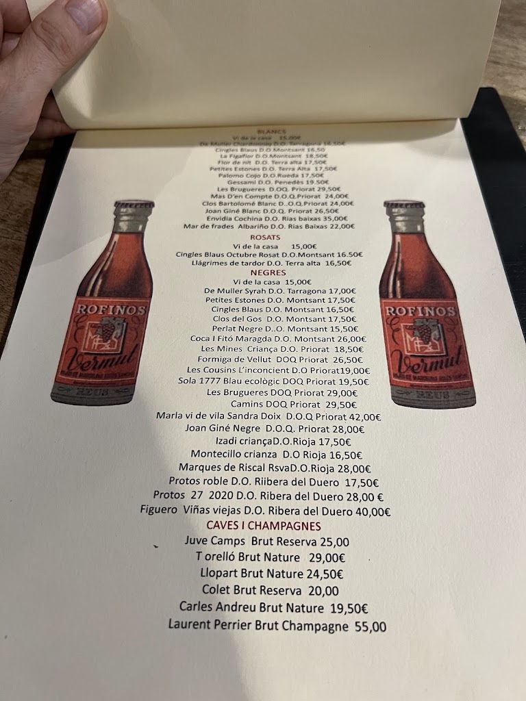 Vermuts Rofes Restaurante — Carta