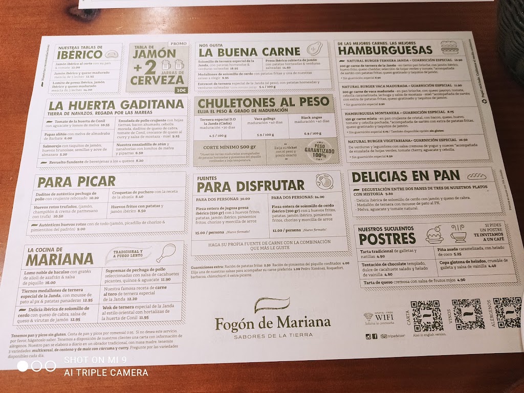 Restaurante Fogon de Mariana — Carta