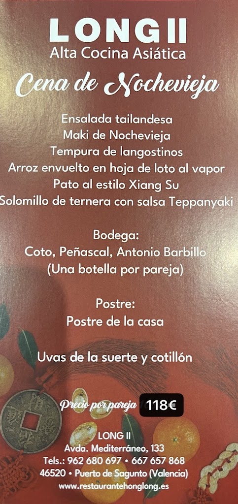 Restaurante Hong Long — Carta