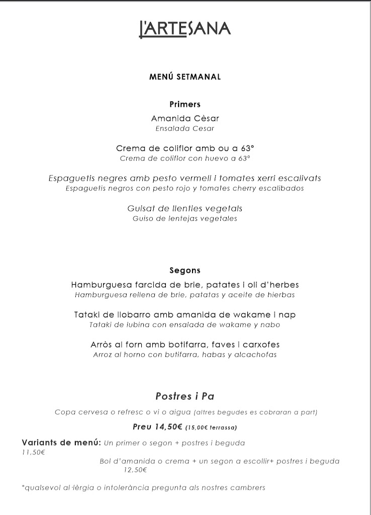 L'artesana — Carta