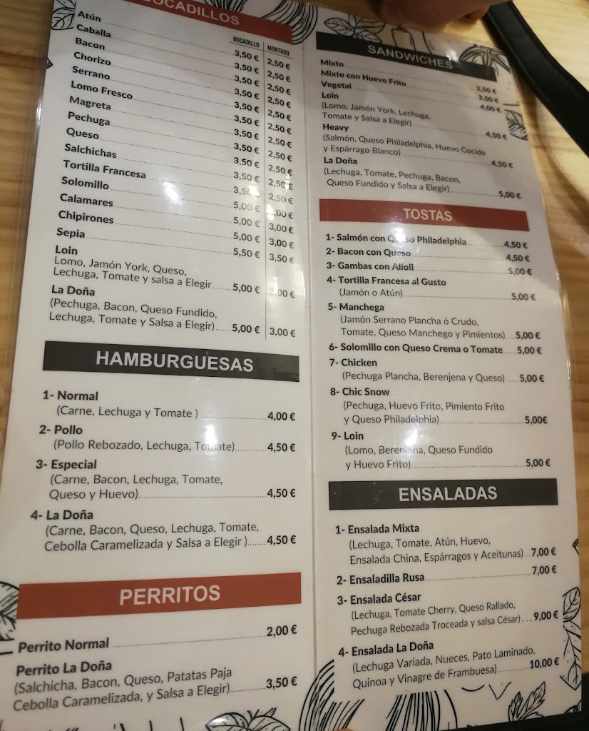 Bar La Dona — Carta