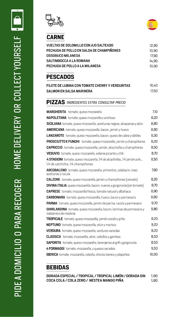 Restaurante Divina Italia Costa Teguise — Carta