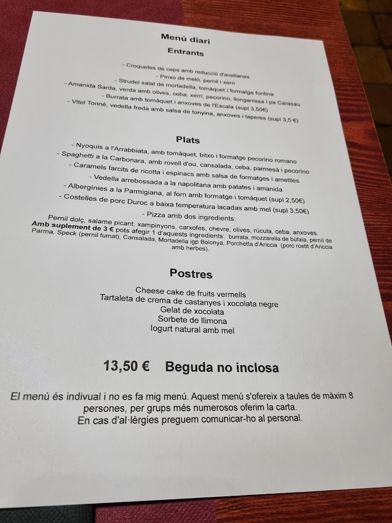 El Bitxo Italia — Carta