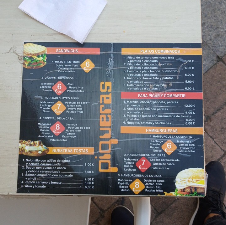 Bar cafeteria Piqueras — Carta