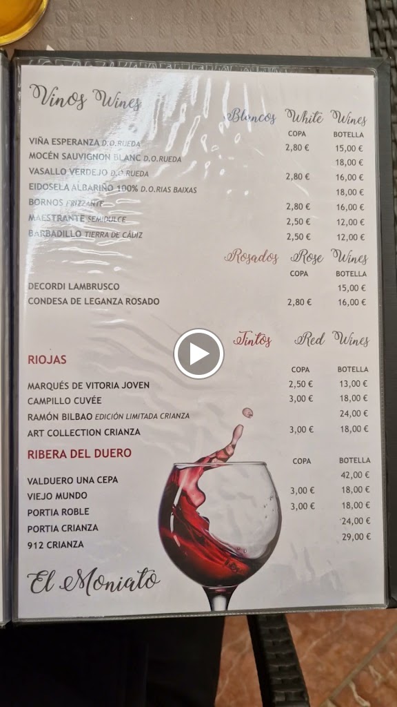 Taberna El Moniato Y Cafeteria Churreria El Moniato — Carta