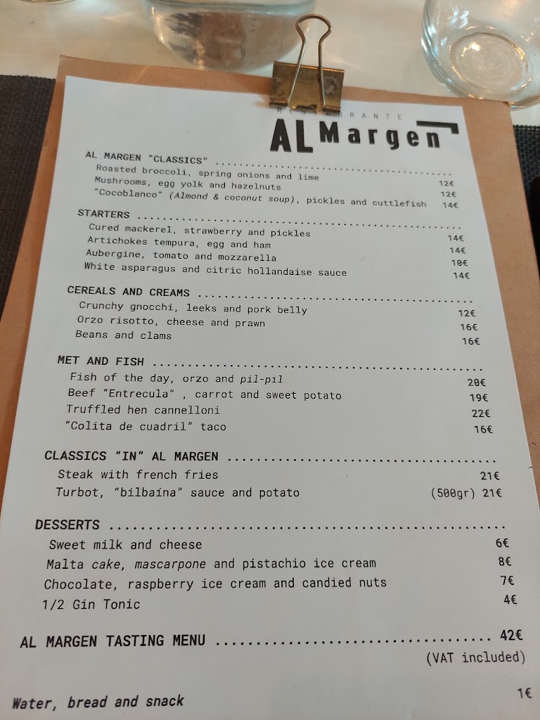 Restaurante AL Margen — Carta