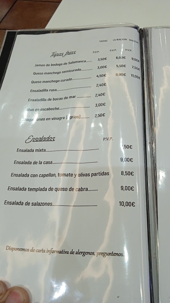 Bar restaurante Mallorca — Carta