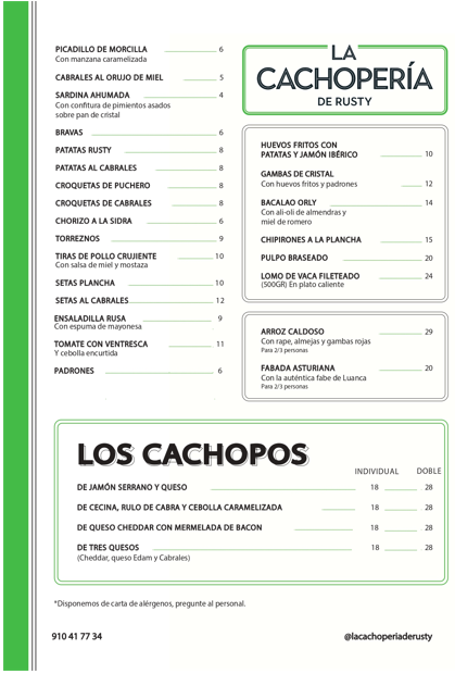 La Cachoperia de Rusty — Carta