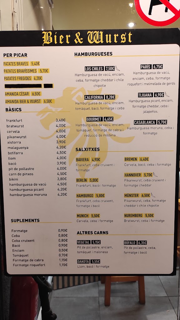 Bier & Wurst Frankfurts — Carta