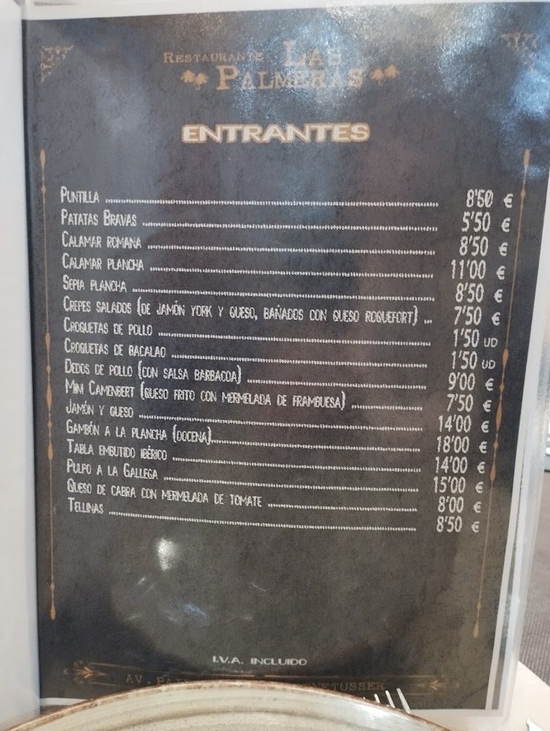 Restaurante Las Palmeras — Carta