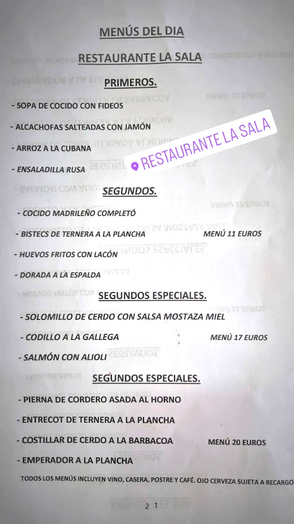 Restaurante La Sala - menu mas barato en Valdemoro — Carta
