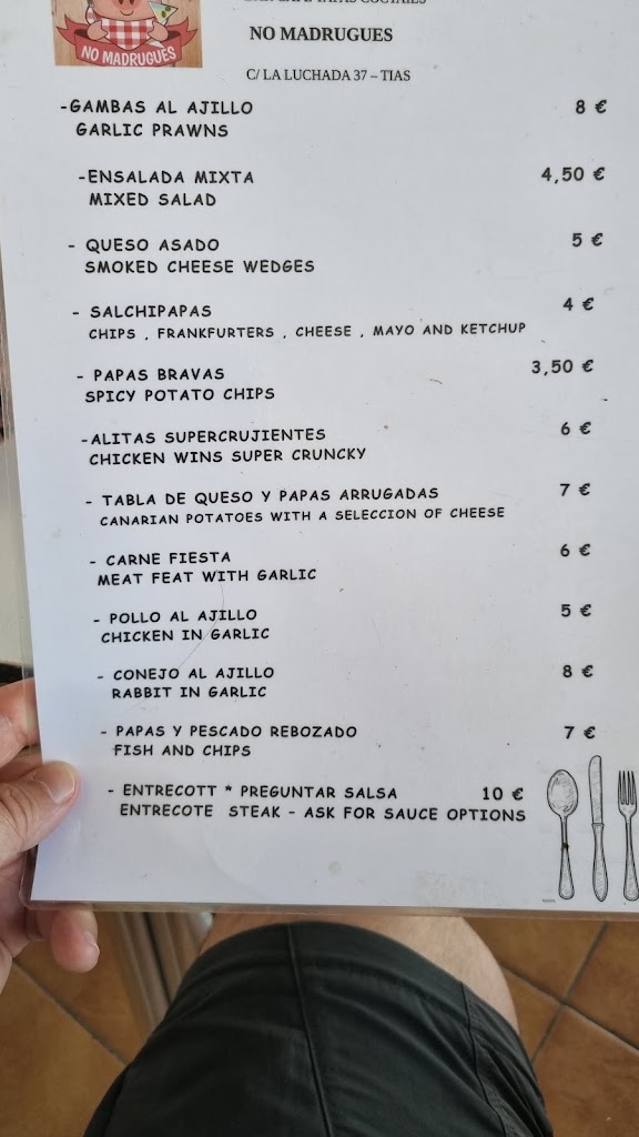 No Madrugues Cafe, Tapas y Cocteles — Carta