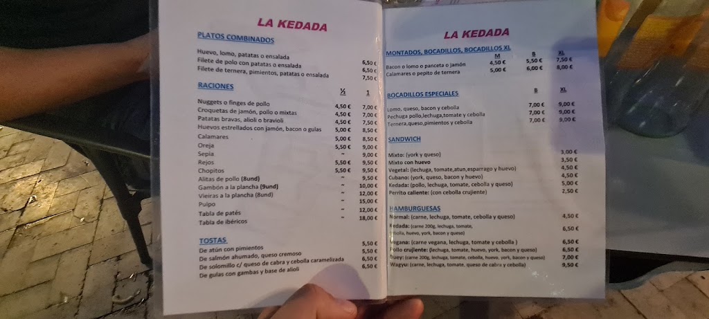 Bar LA KEDADA — Carta
