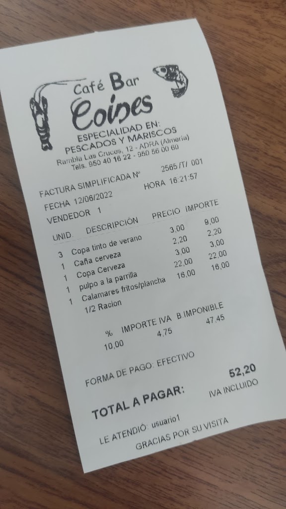 Bar Coines — Carta