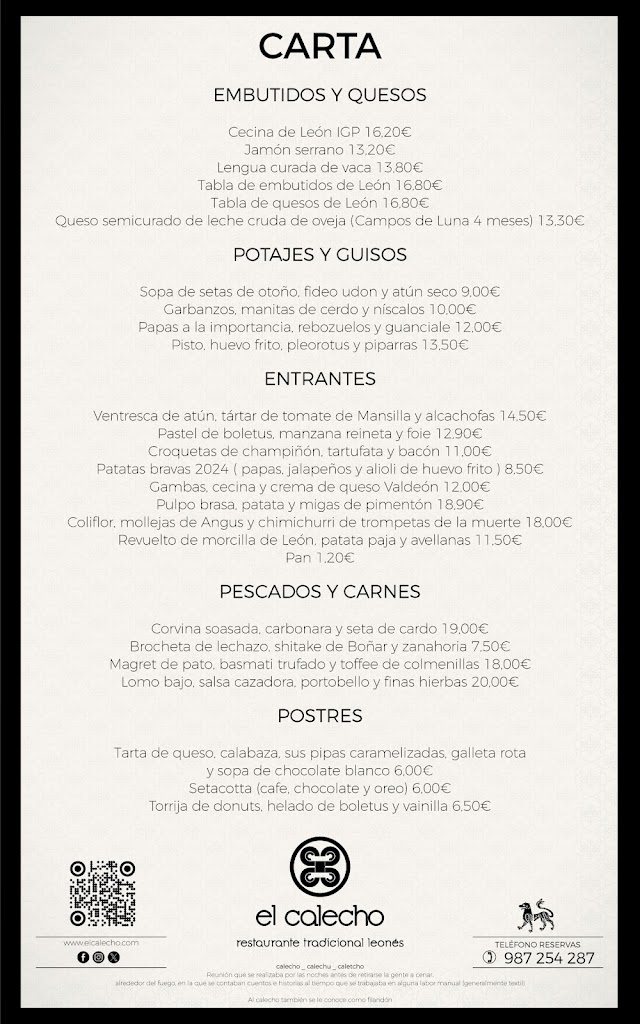 El Calecho Restaurante — Carta
