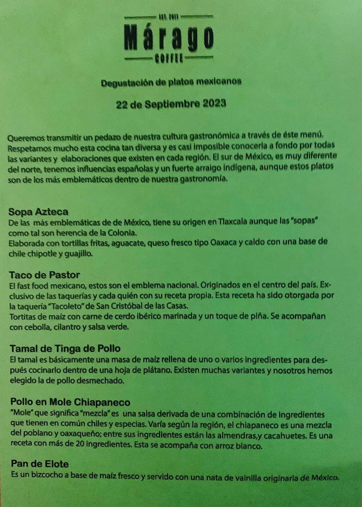 MARAGO cafe — Carta