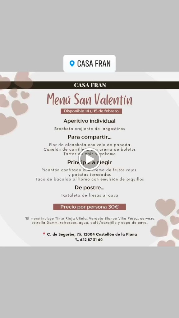 Restaurante Casa Fran — Carta