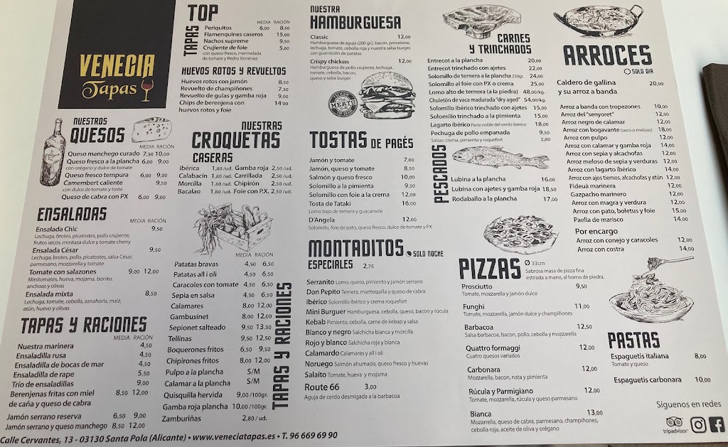 Restaurante Venecia Tapas — Carta