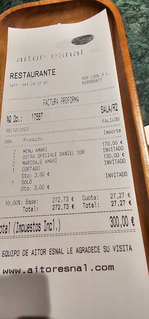 Aitor Esnal Restaurante — Carta