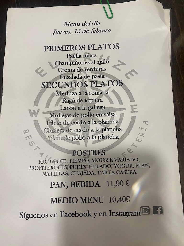 Restaurante Cafeteria El Cruze — Carta