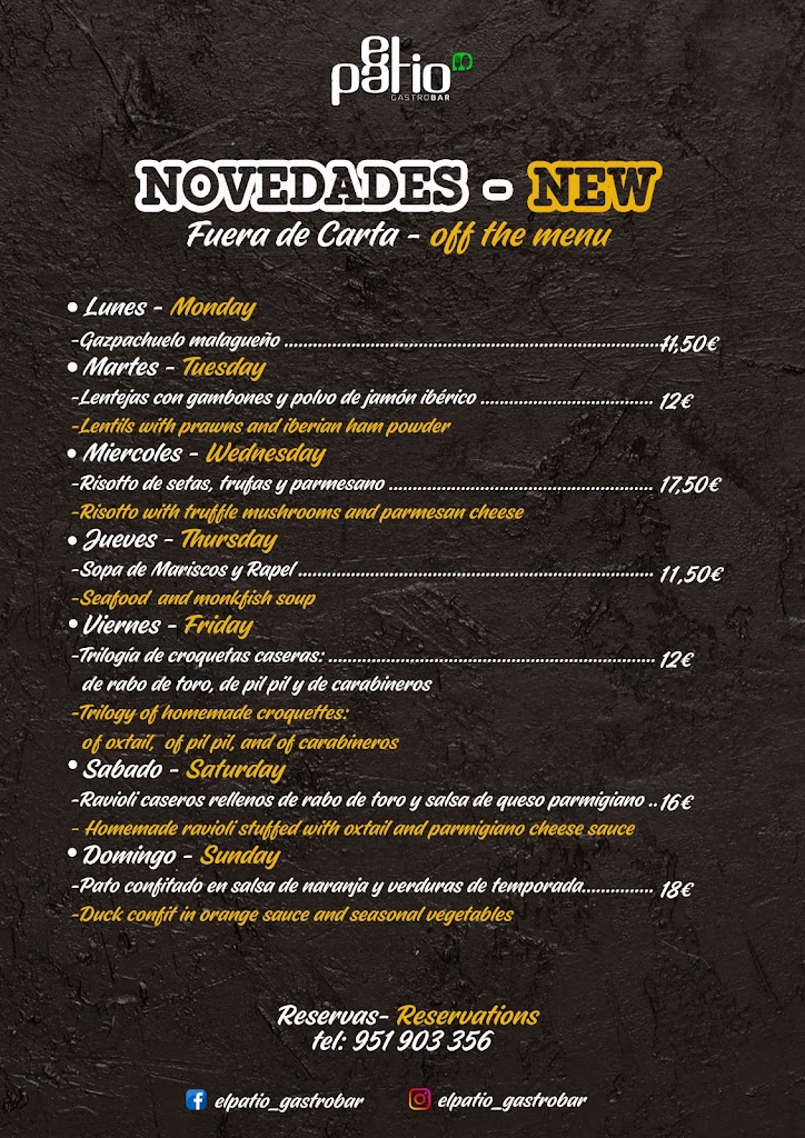 El Patio Gastrobar Fuengirola — Carta