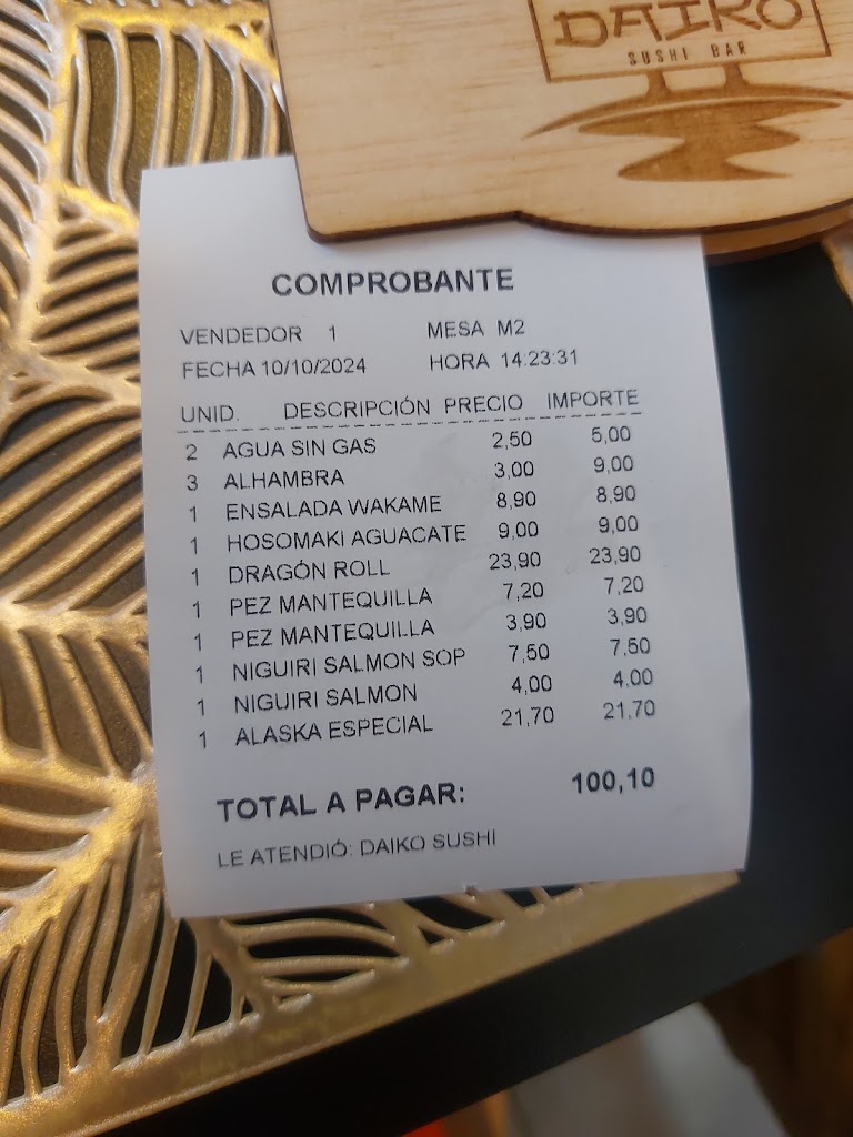 Daiko Sushi Bar — Carta