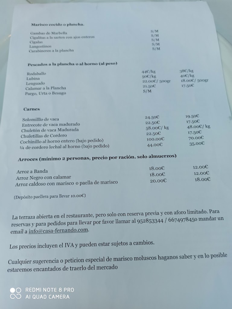 Restaurante Casa Fernando — Carta
