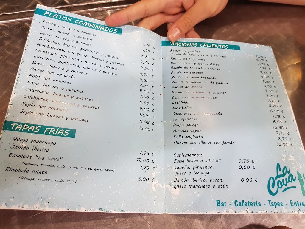 Bar restaurante La Cova — Carta