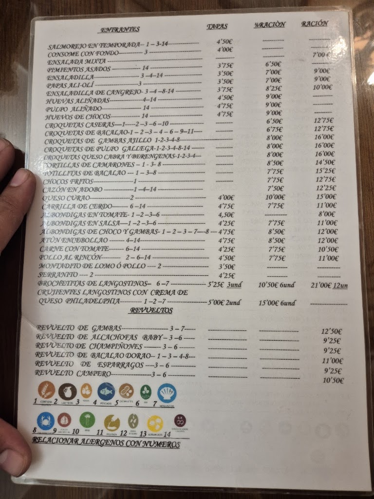 Restaurante Rincon de Castro — Carta