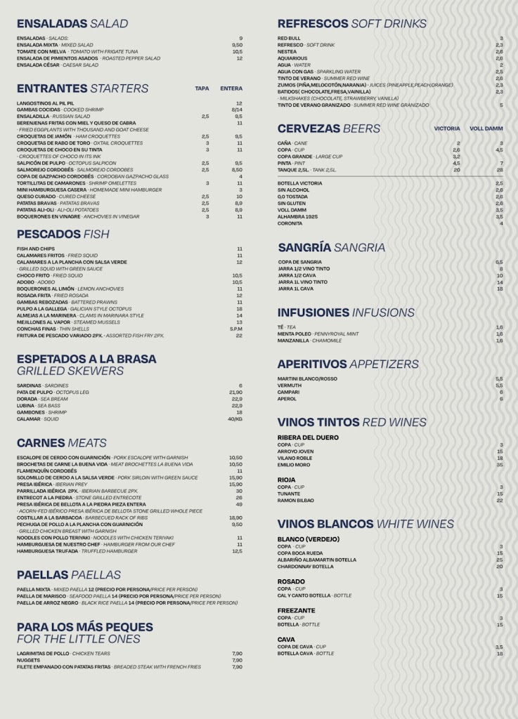 Chringuito Restaurante La Buena Vida — Carta